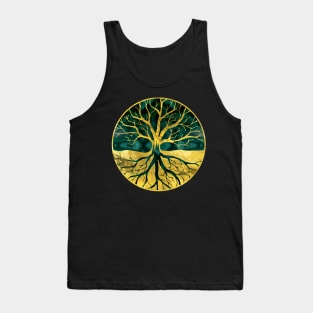 Golden Tree of Life Yggdrasil on Malachite Tank Top